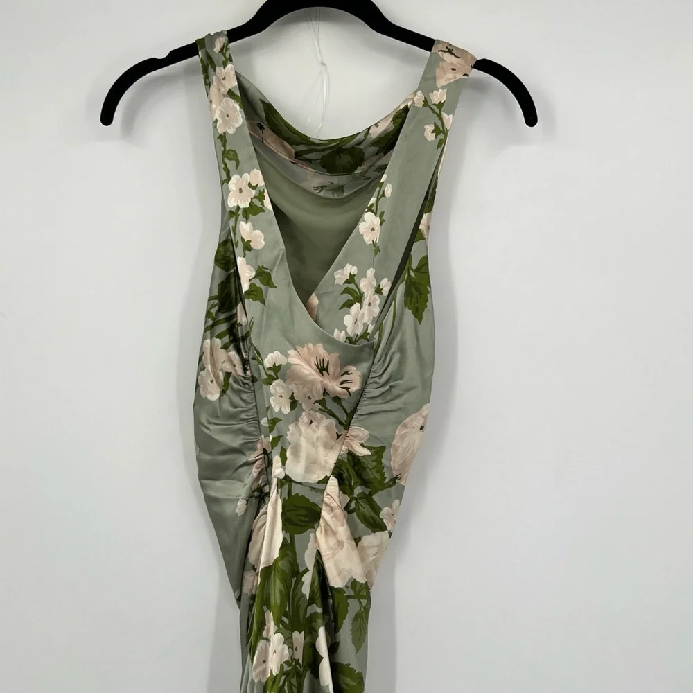 Reformation Anaiis Tarragon Floral Sage Green Maxi Dress with Blush Floral Print - Picture 4 of 6